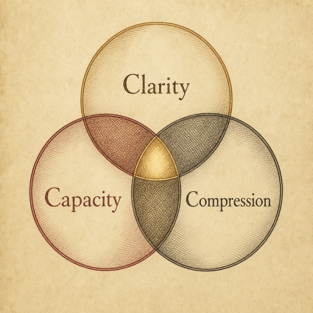 Venn diagram showing the three core concepts: Clarity, Capacity and Compression.